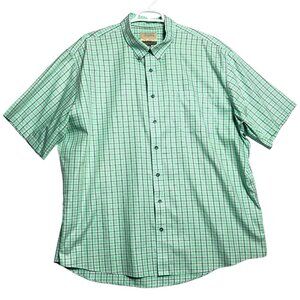 Cabelas Shirt Mens 3XL Tall Green Plaid Cotton Short Sleeve Button Down